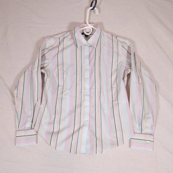 Lands End Button Shirt Womens 10 Striped Long Sleeve Collared Office Work Top - Picture 1 of 12